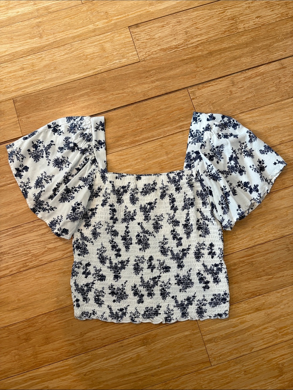 Japna White Crop Top with Navy Floral Print